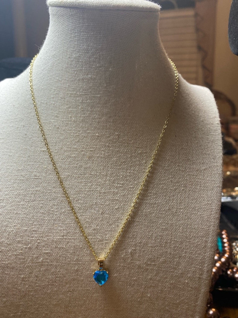 Gold Chain Necklace with Blue Heart Pendant - Women Jewelry
